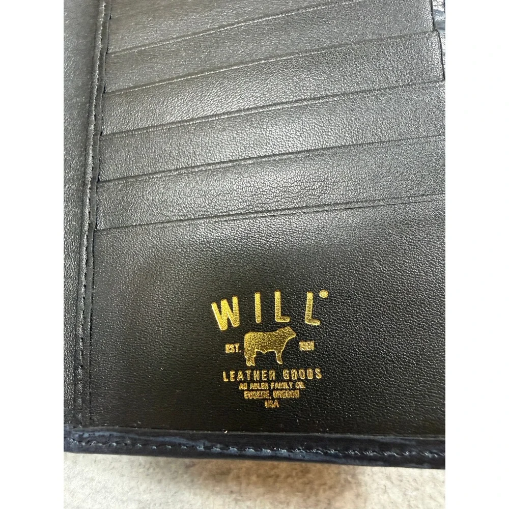 Will Leather Goods Men Blue Textured Leather Long Breast Pocket Bifold Wallet
